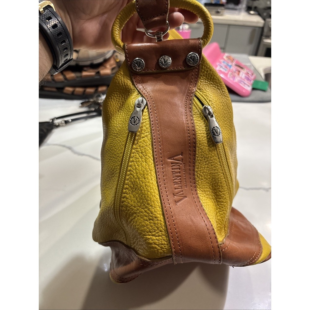 valentina Leather Bag Yellow Brown made in italy